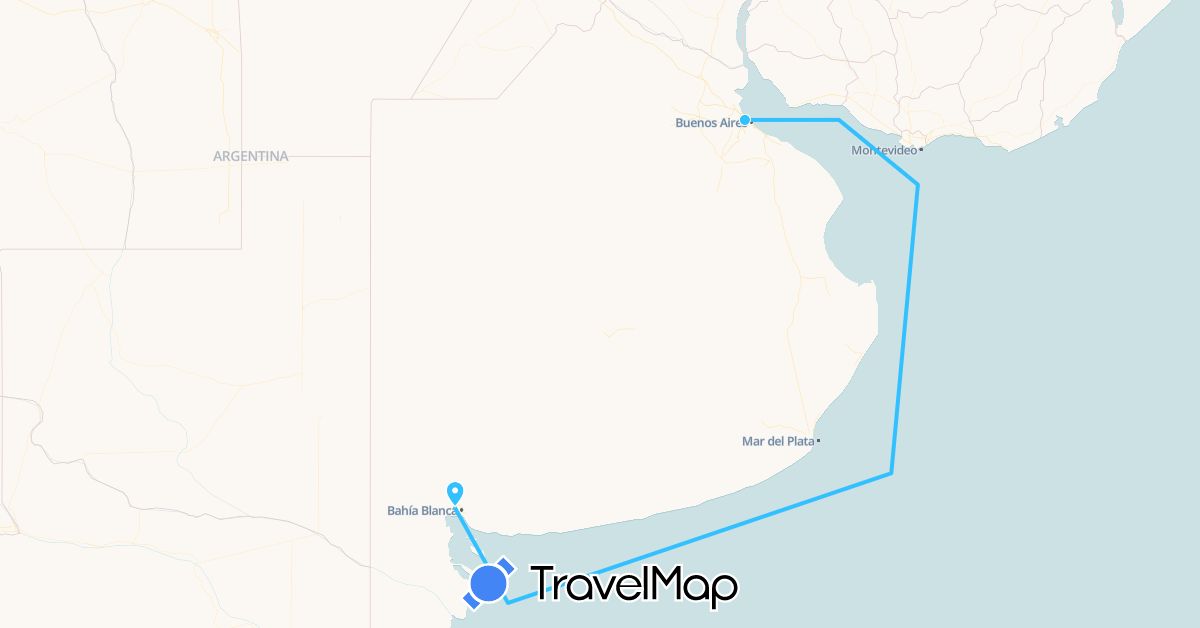 TravelMap itinerary: driving, boat in Argentina (South America)